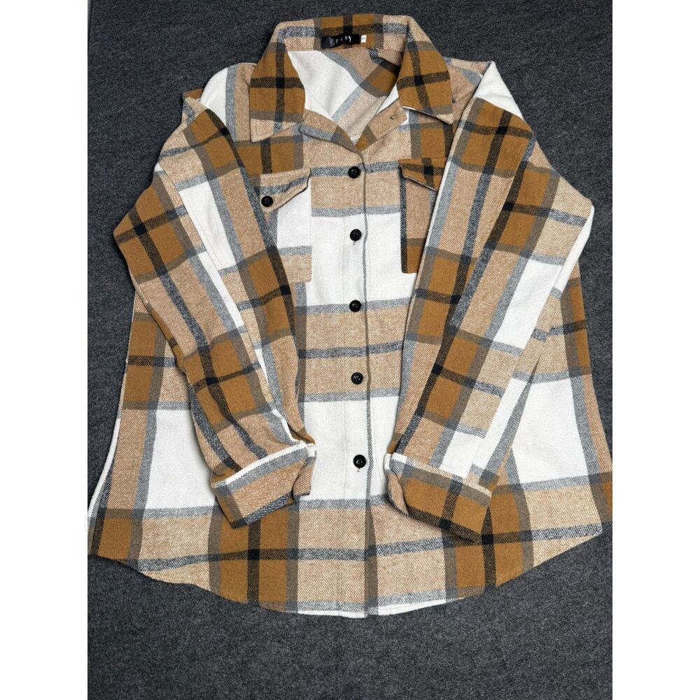 EFAN Women's Brown white Flannel jacket shacket size Small